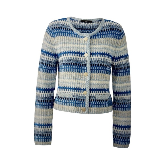 Striped Blue and Cream Women's Cardigan - Picture 2 of 12